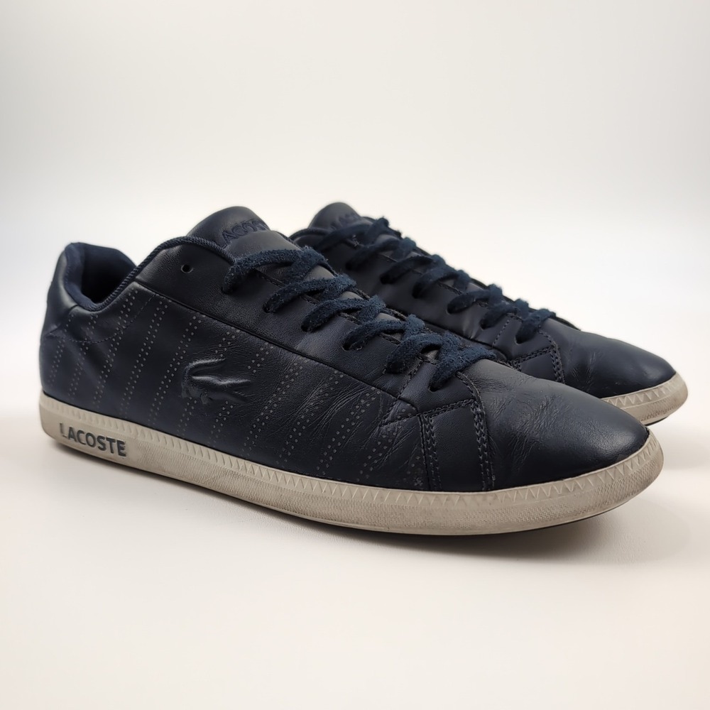 Lacoste Graduate Men US 11 Navy Leather Lace Up Sneakers 7-36SPM0021092